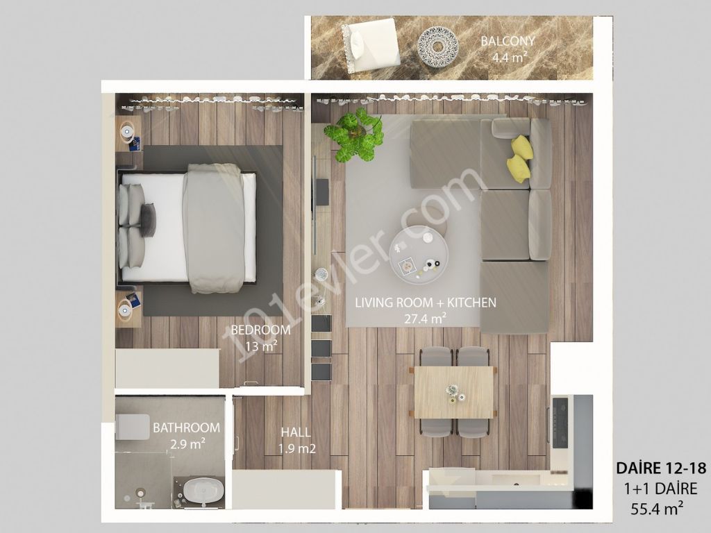 One bedroom flat for sale in Alsancak (Kyrenia district)