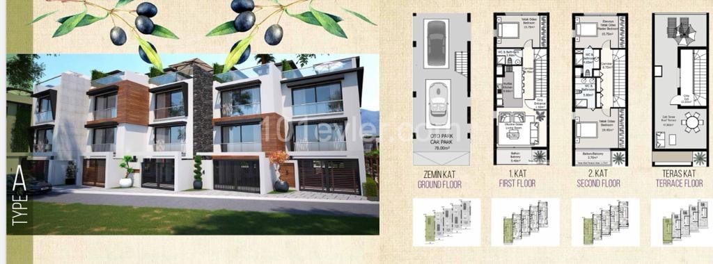 Zeytinlikte taşınmaya hazır muhteşem 2+1 satılık daireler ve triplex konutlar havuzlu sitede.