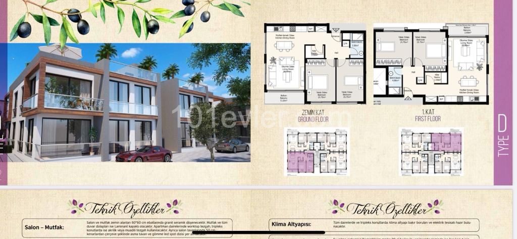 Zeytinlikte taşınmaya hazır muhteşem 2+1 satılık daireler ve triplex konutlar havuzlu sitede.