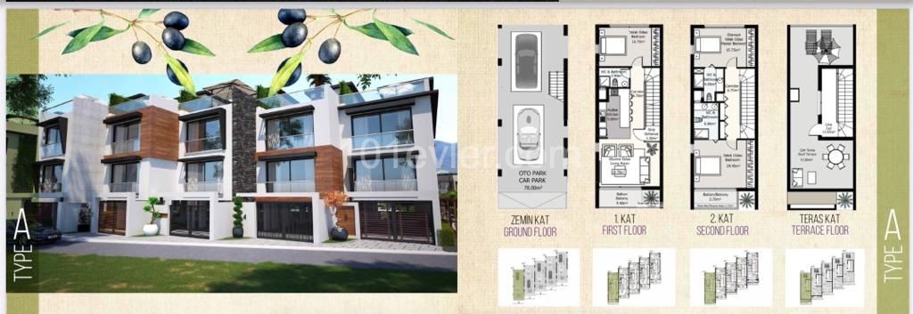 Amazing project in Zeytinlik, ready to move! 2+1 apartment and triplex villas for sale in beautiful site with swimming pool.