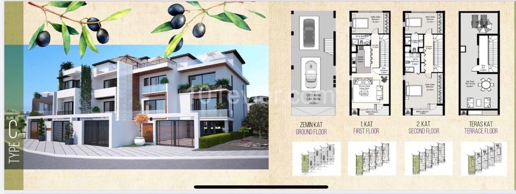 Amazing project in Zeytinlik, ready to move! 2+1 apartment and triplex villas for sale in beautiful site with swimming pool.