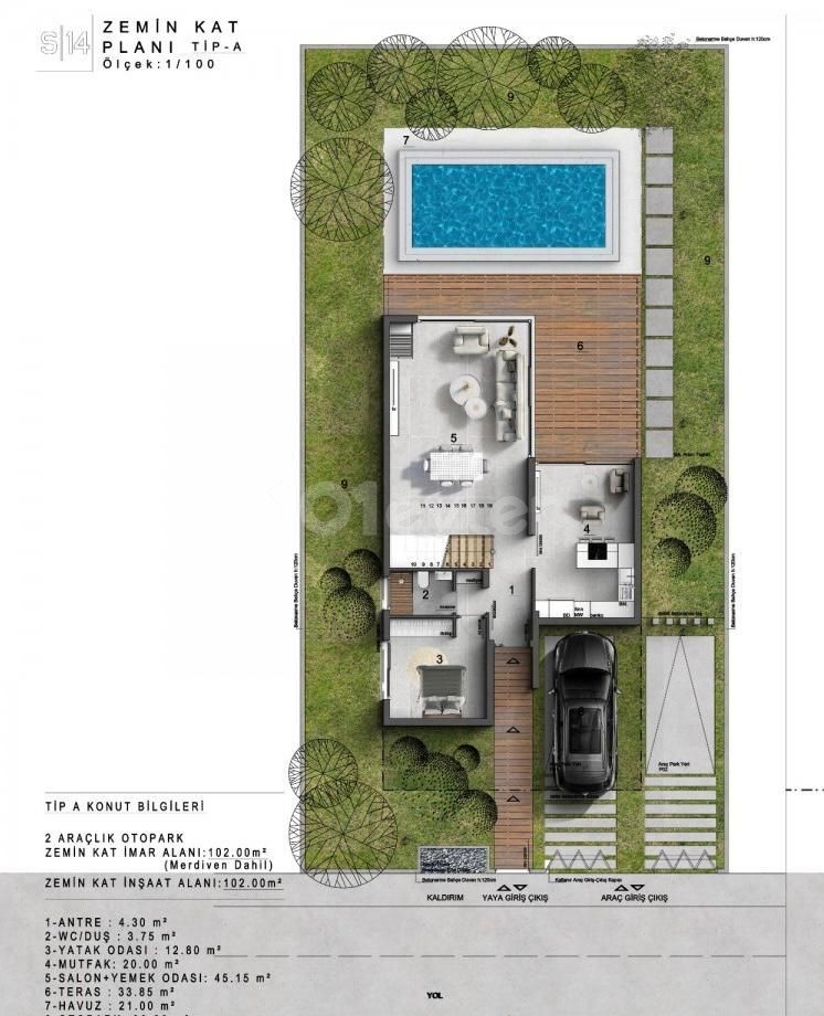 Modern design detached villa whose construction has just started in Karaoğlanoğlu