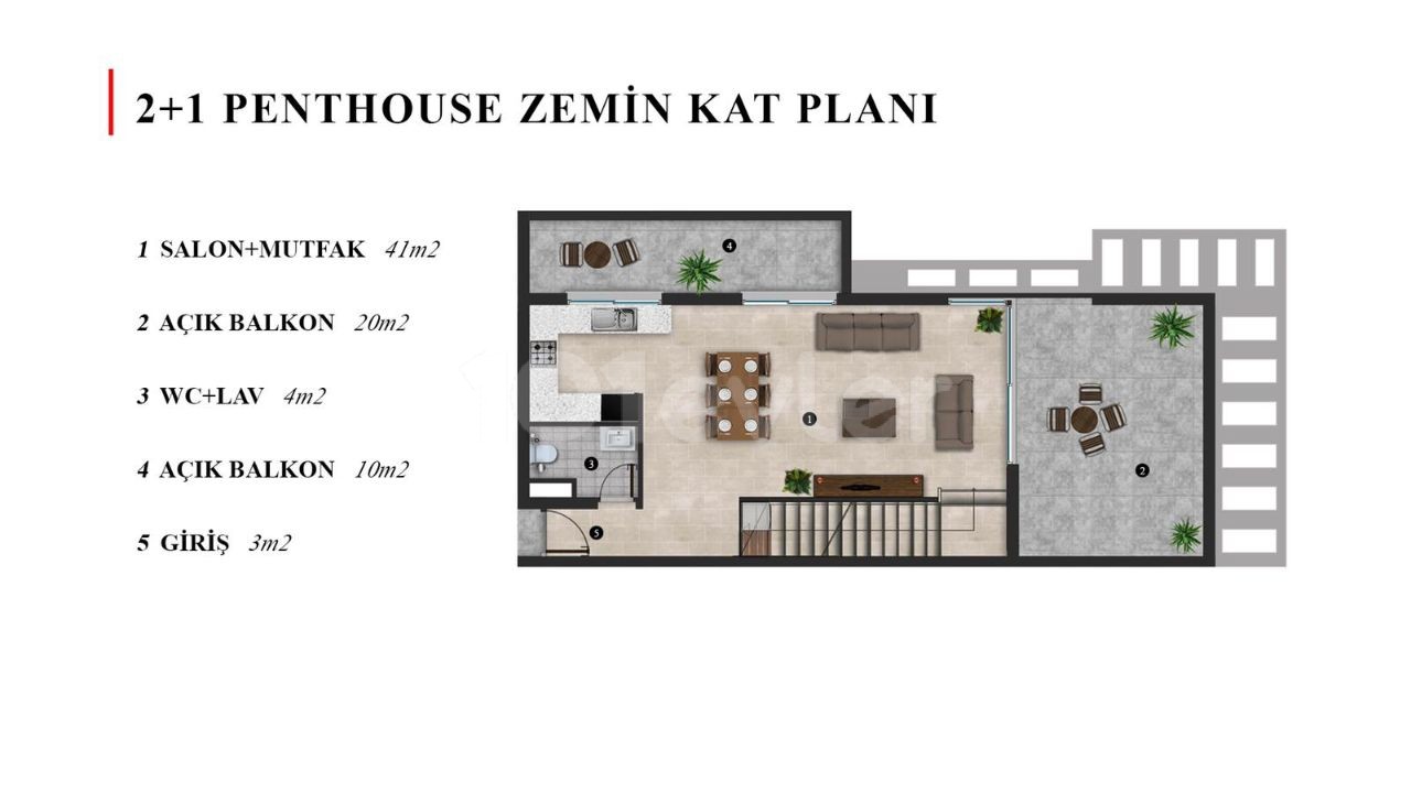 Girne’de satılık 2+1 tasarim penthouse ,Kasgar court bolgesinde