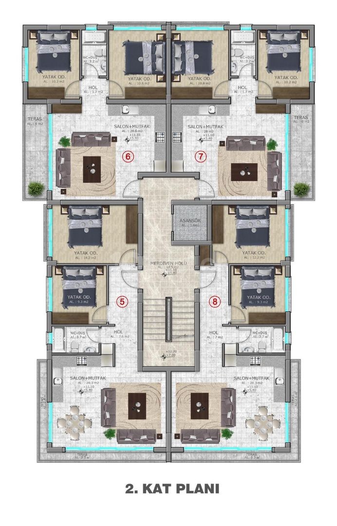 Girne Merkez’de satılık 2+1 daireler+ ve 2+1 penthouse