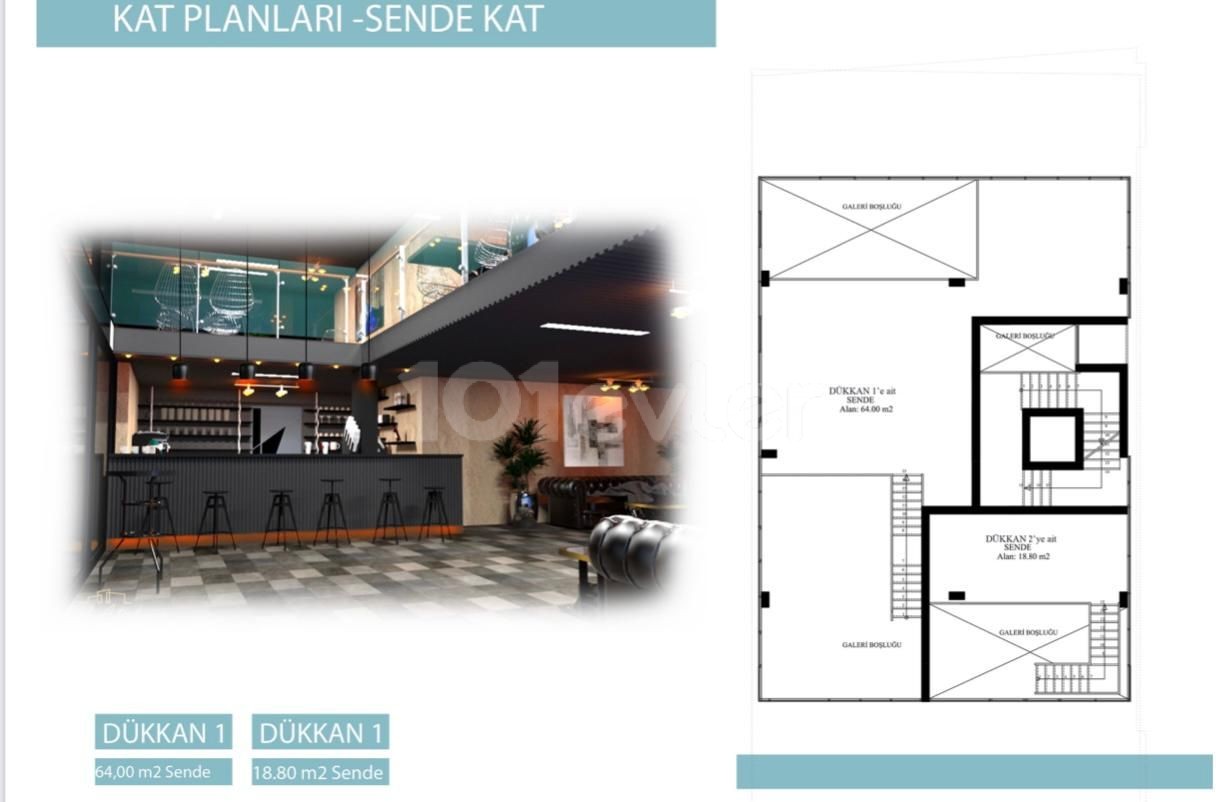 Girne Merkezde satılık dükkânlar ve tek adet 2+1 ofis