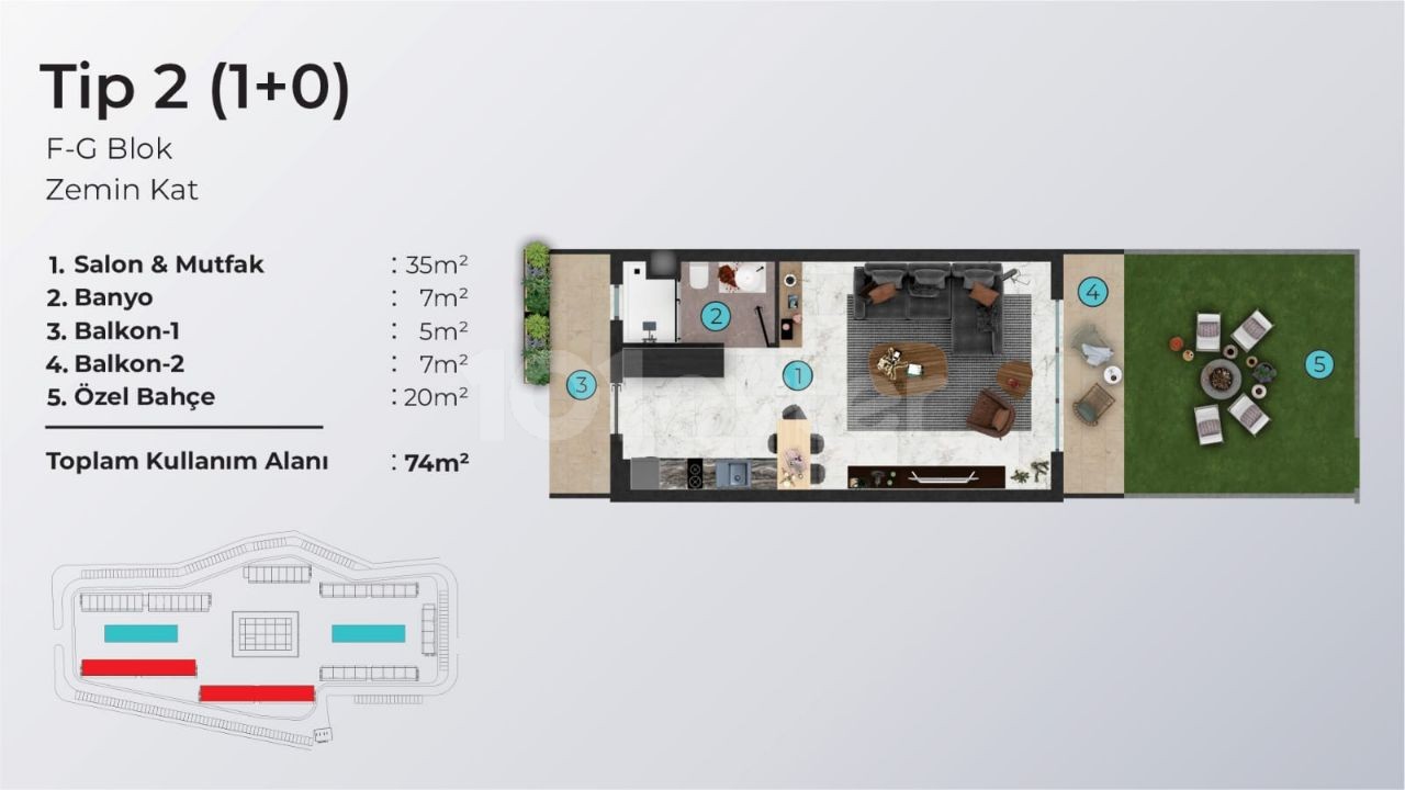 1+0, 1+1, LOFT-LUXUSWOHNUNGEN ZUM VERKAUF IN İSKELE / BOGAZ