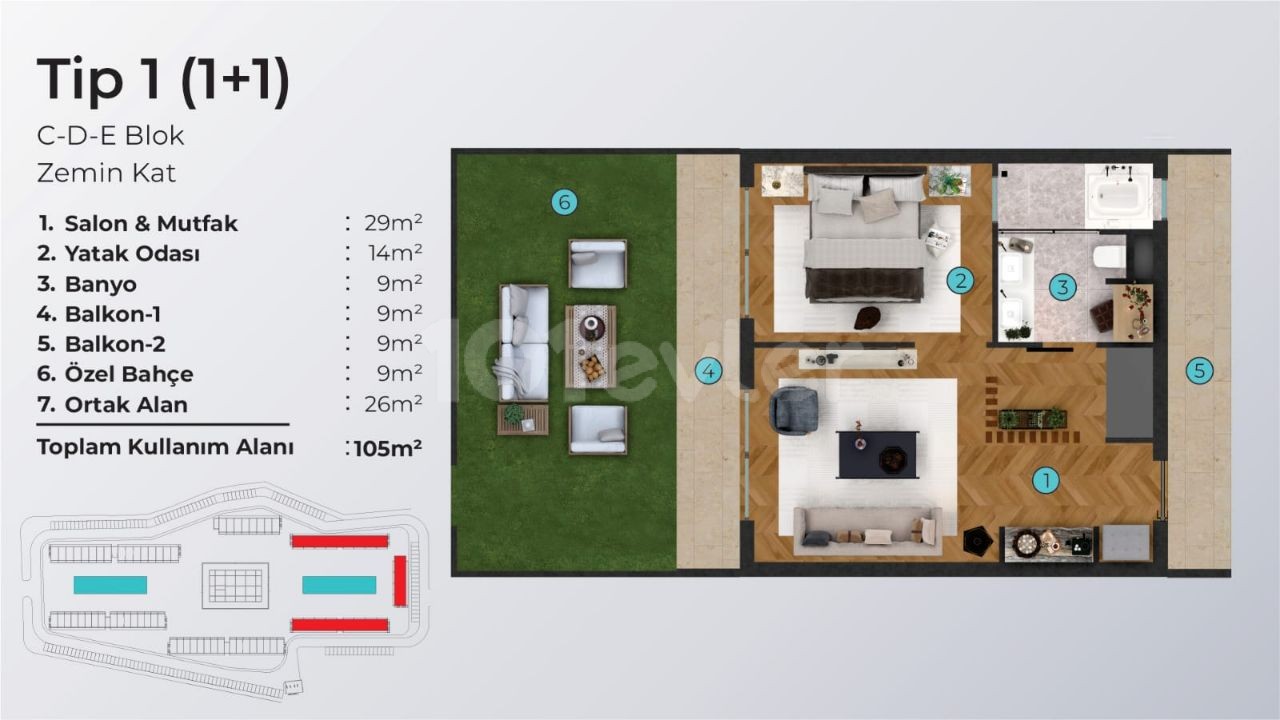 1+0, 1+1, LOFT-LUXUSWOHNUNGEN ZUM VERKAUF IN İSKELE / BOGAZ