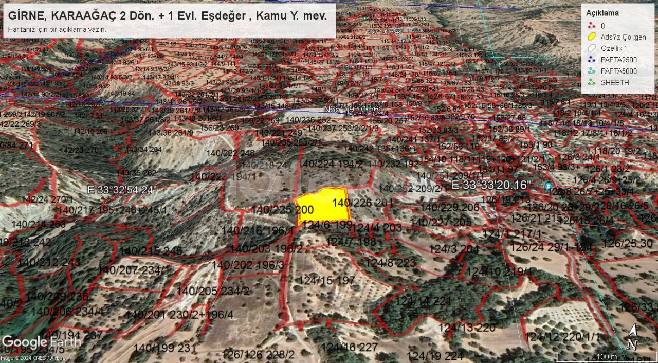 GİRNE, KARAAĞAÇ village  A PLOT WITH  2 Dönüm + 1 Evlek  EXCHANGE TITLE , BUILDING PERCENTAGE  35%  WITH PUBLIC ROAD . Doğan BORANSEL : +90-5338671911