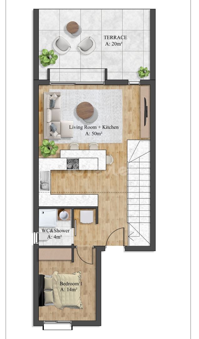 Investment Opportunity in Famagusta Yeni Bogazici! For Sale 2+1 Loft and 1+1 Flats with First Floor Terrace.