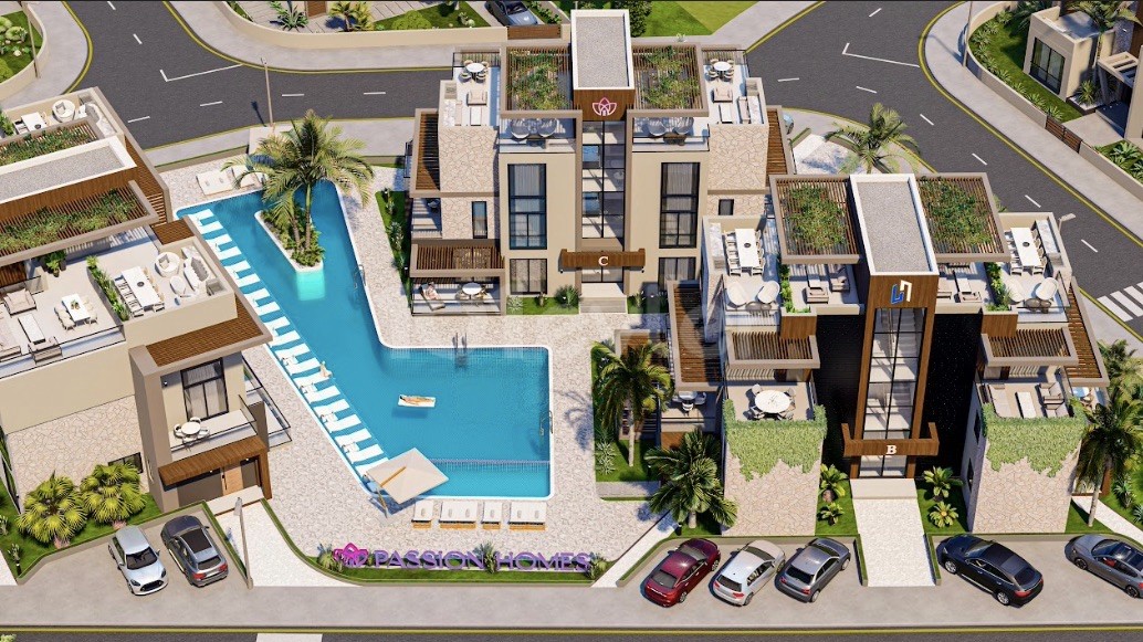 2+1 Loft-Teras Duplex Apartments in Iskele Bahceler in a Complex with Pool