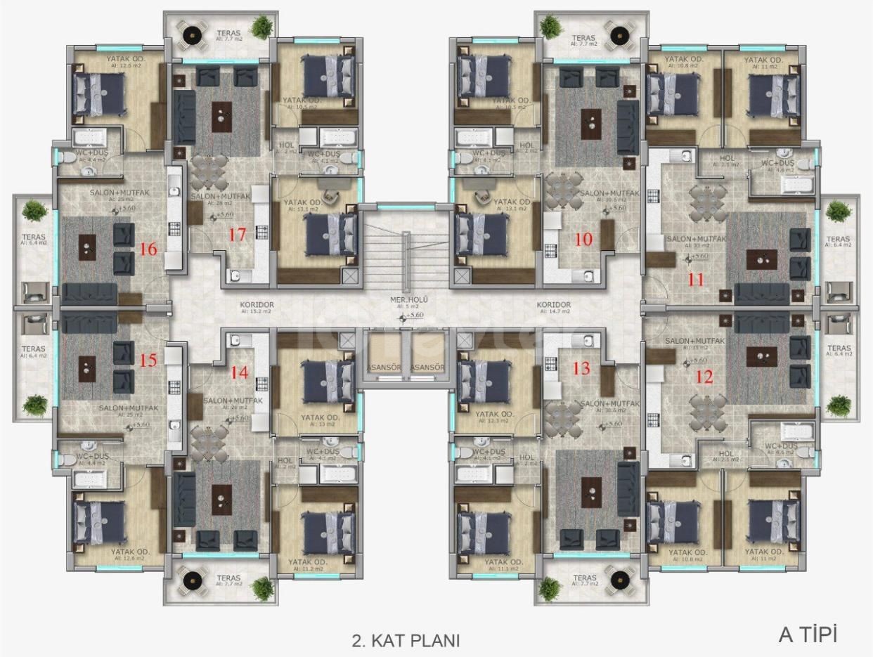 Kyrenia Zentrum Zu Verkaufen Wohnung 1 + 1 ** 