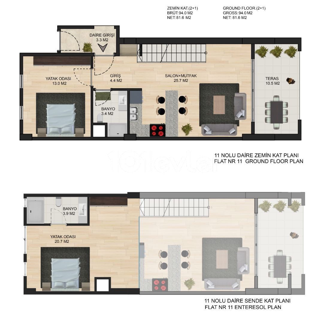 2+1 Maisonette-Wohnung mit Pool am Meer in Kyrenia Lapta ** 