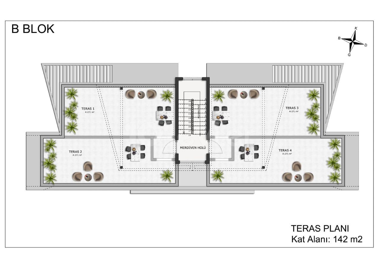 Girne Alsancak'ta 2+1 Çatı Teraslı Daire