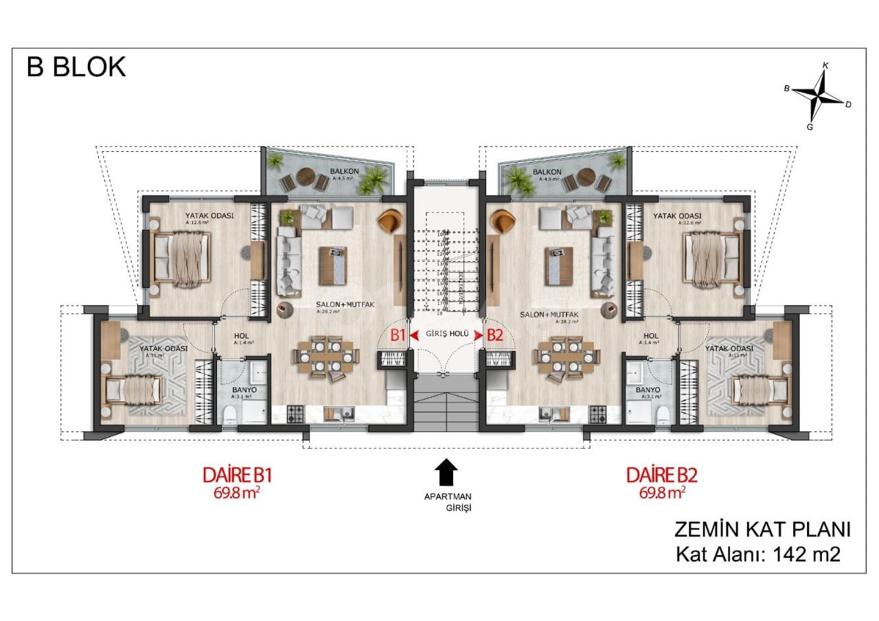 Girne Alsancak'ta 2+1 Çatı Teraslı Daire