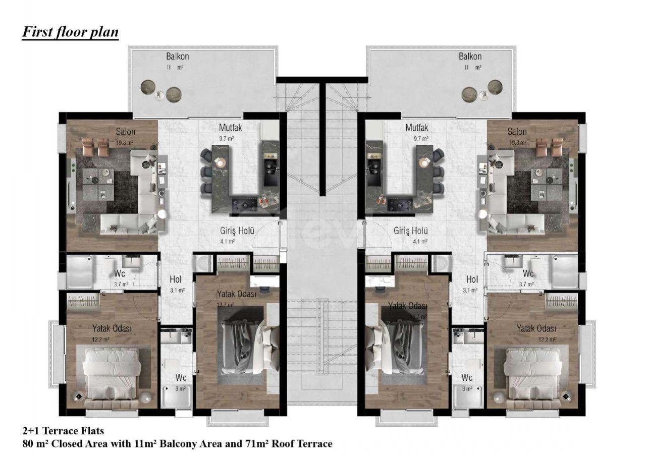 Роскошный проект 2+1 Residence в 75 метрах от моря в Чаталкей, Гирне