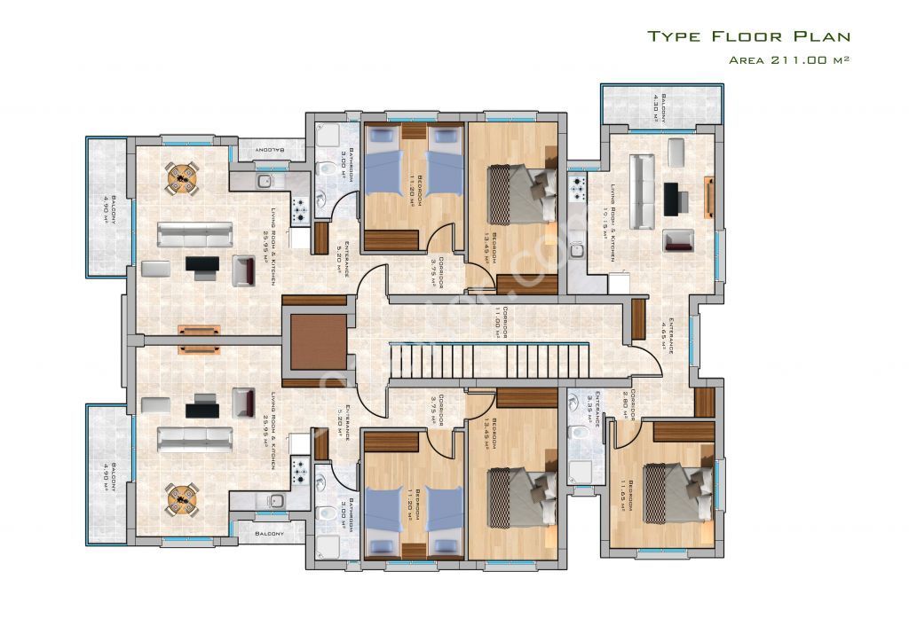 GİRNE MERKEZDE 98 M2 TÜRK MALI 2+1 DAİRELER 20.000 STG PEŞİN AYDA 500 STG TAKSİTLERLE