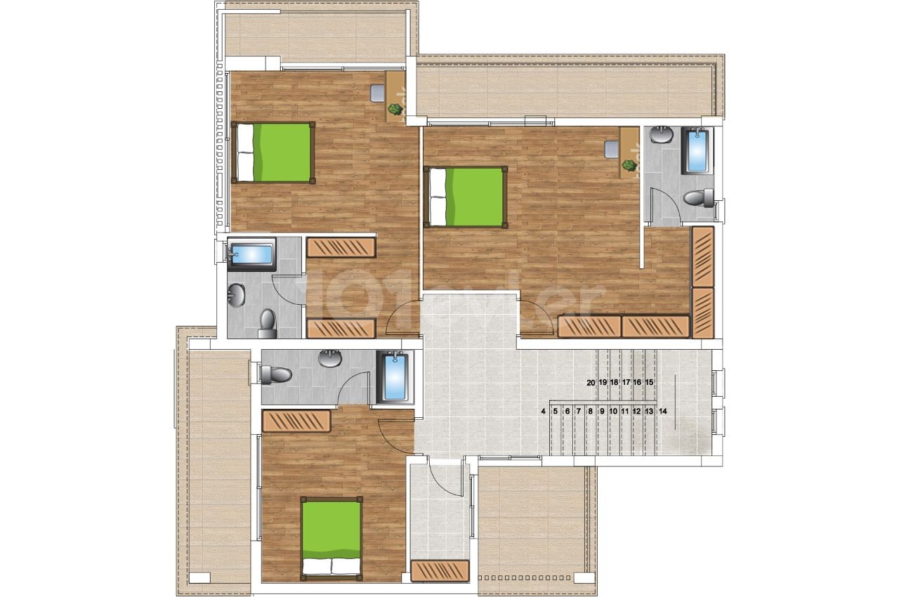 Вилла 4+1 Триплекс для продажи в Кирении Карми ** 