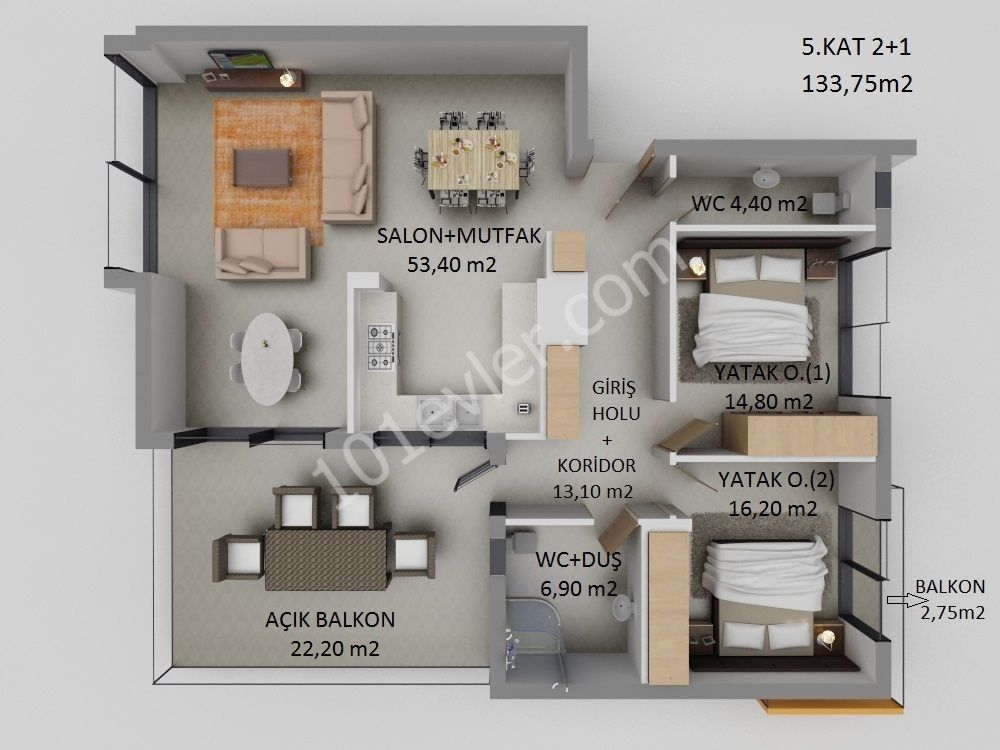 Girne merkezde satılık geniş 3+1  penthouse