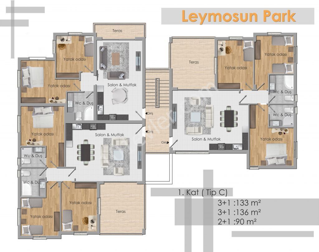 Three and Two Bedroom Luxury Flats For Sale in Kyrenia