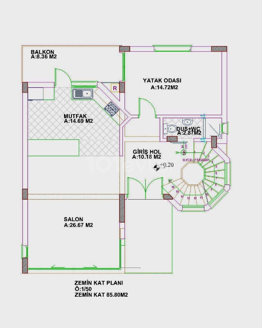 ALSANCAK SEHR GERÄUMIG UND SEHR GERÄUMIG 3 + 1 VILLA MIT EIGENEM GROßEN GARTEN UND GROßEN PARKPLATZ MIT MEERBLICK ** 