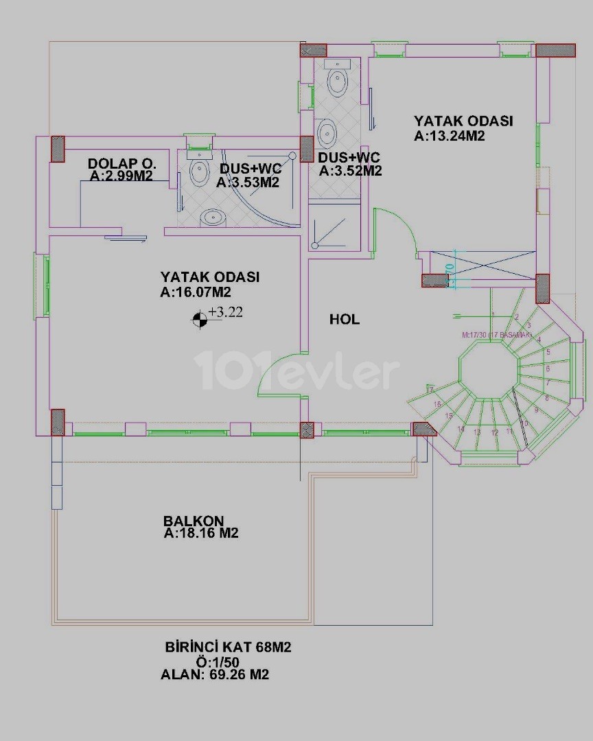 ALSANCAK SEHR GERÄUMIG UND SEHR GERÄUMIG 3 + 1 VILLA MIT EIGENEM GROßEN GARTEN UND GROßEN PARKPLATZ MIT MEERBLICK ** 