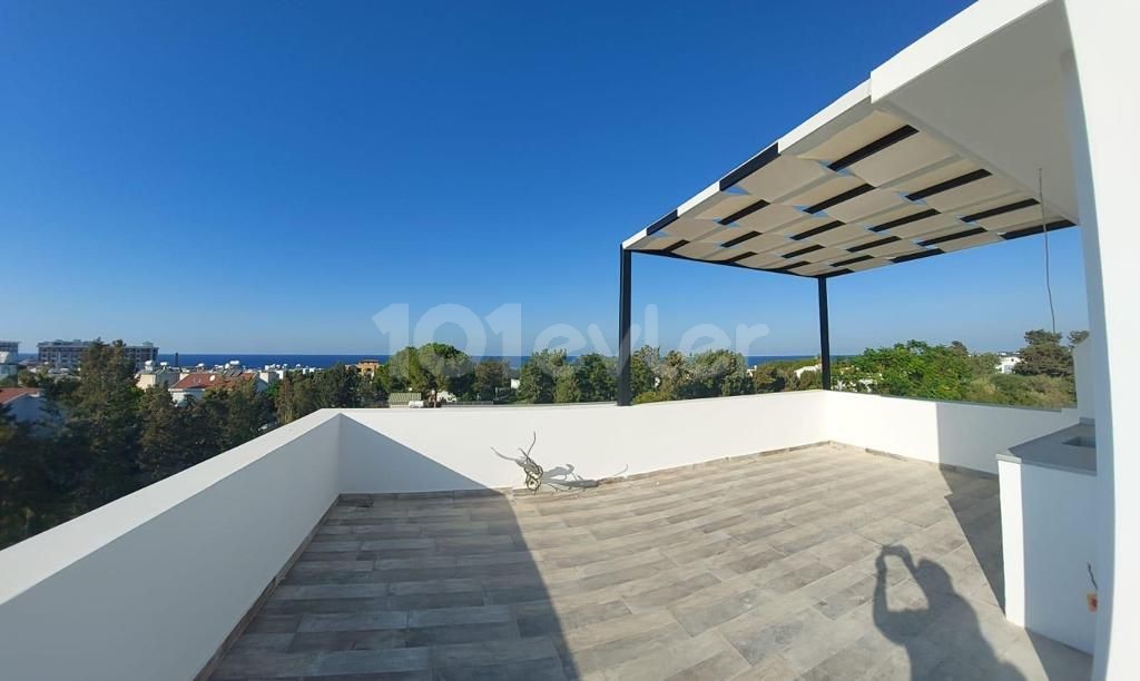 Triplex villa for sale in Karaoglanoglu, Kyrenia with mountain and sea views