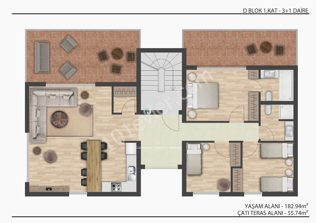 3+1 penthouse, özel çatı terası, ortak havuz, lüks site