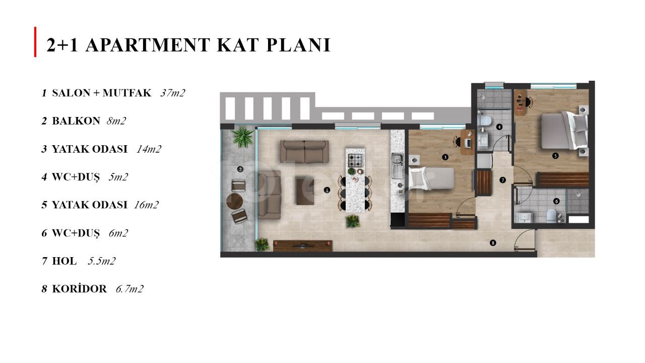 GİRNENİN EN PRESTİJLİ RESİDANS'INDA MUHTEŞEM 2+1 DAİRE