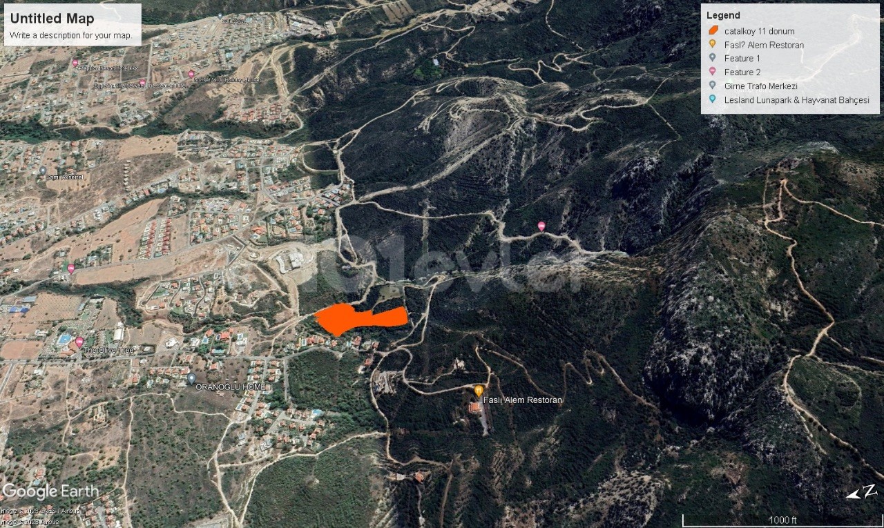 11 acres of land for sale in Kyrenia Çatalköy area