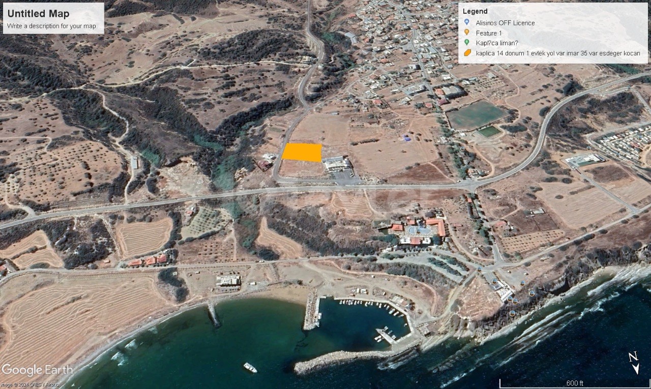 14 Hektar großes Grundstück zum Verkauf mit Meerblick in Iskele Kaplıca