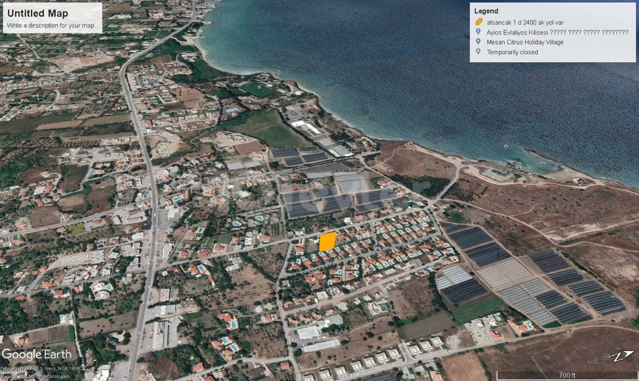 Продается земельный участок площадью 1562 м2 на берегу моря в Кирении Алсанджак.