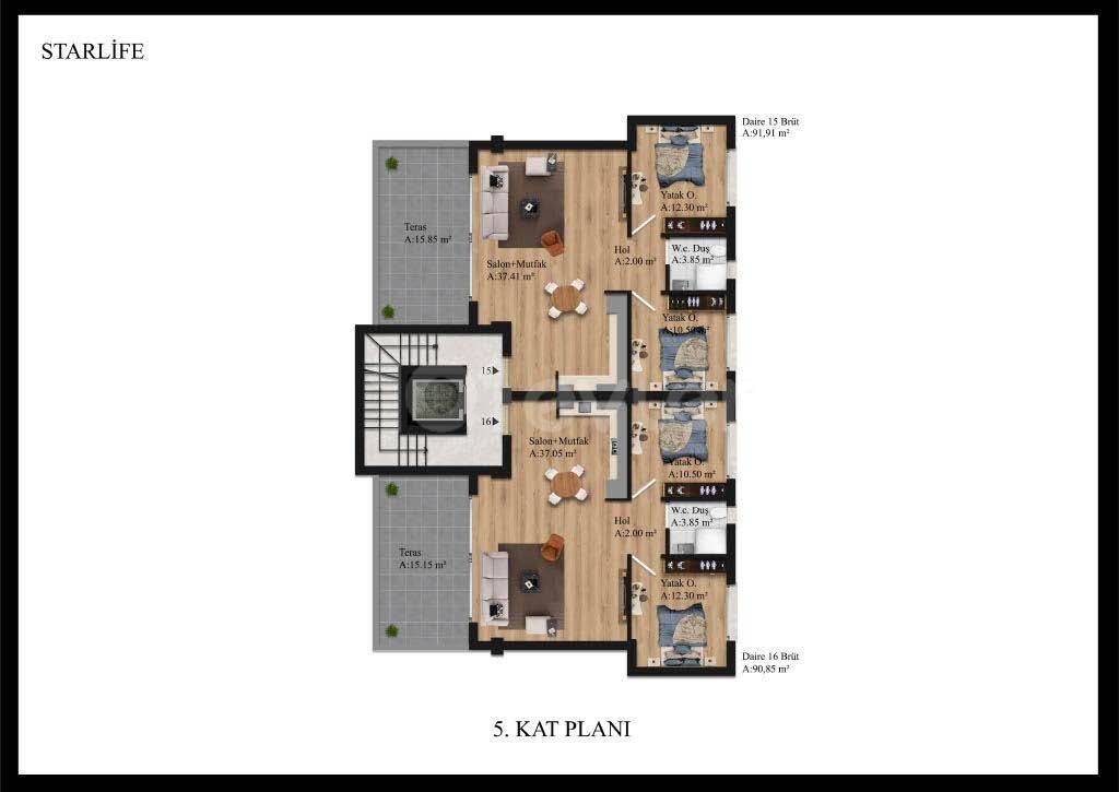 Kıbrıs Girne Merkez'de Satılık 2+1 Modern Tasarımlı Daireler