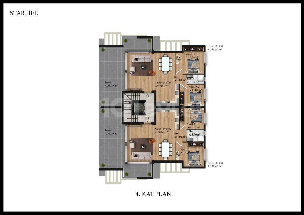 2+1 Modern gestaltete Wohnungen zu verkaufen in Kyrenia Centre, Zypern ** 