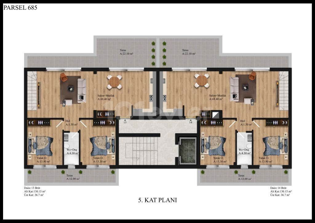 2+1 Коммерческие апартаменты с современным дизайном на продажу в центре Кирении, Кипр ** 