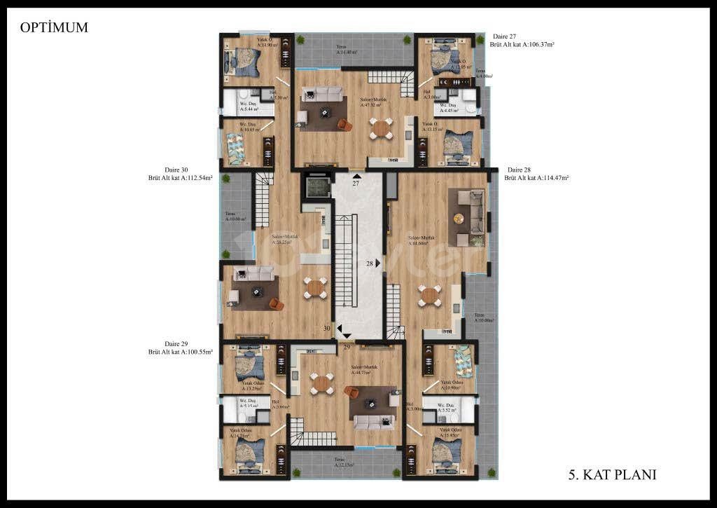 3+1 modern gestaltete Loft-Wohnungen zum Verkauf im Kyrenia Center, Zypern