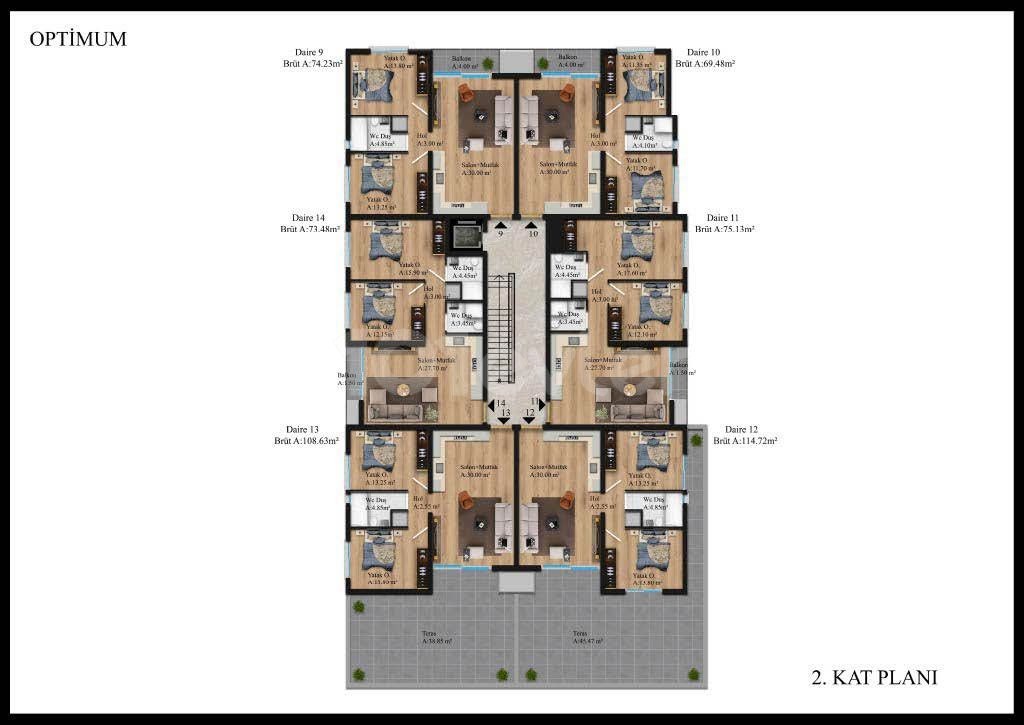 3+1 modern gestaltete Loft-Wohnungen zum Verkauf im Kyrenia Center, Zypern