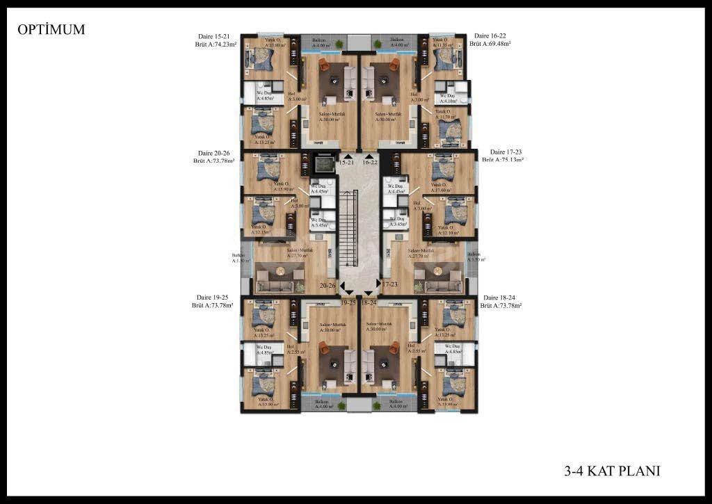 3+1 modern gestaltete Loft-Wohnungen zum Verkauf im Kyrenia Center, Zypern