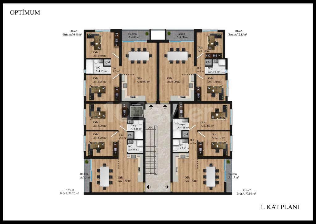 3+1 modern gestaltete Loft-Wohnungen zum Verkauf im Kyrenia Center, Zypern