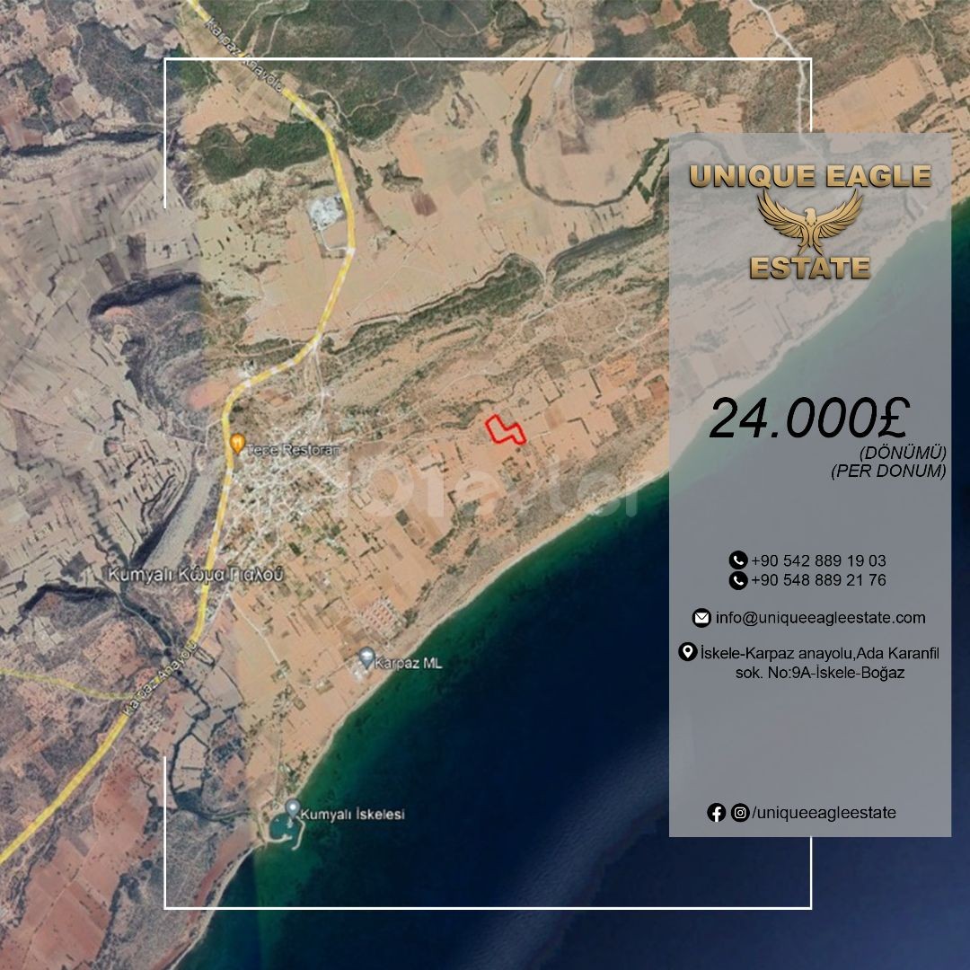 KUMYALI'DA 16.725 METRE KARE SATILIK TARLA £24.000 DÖNÜMÜ