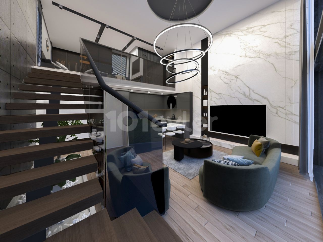 A brand new project in the Iskele area, 2+1 loft flat for sale, 98 m2, 35% down payment, the remaining 65% in 24 monthly installments until 2025 turnkey delivery