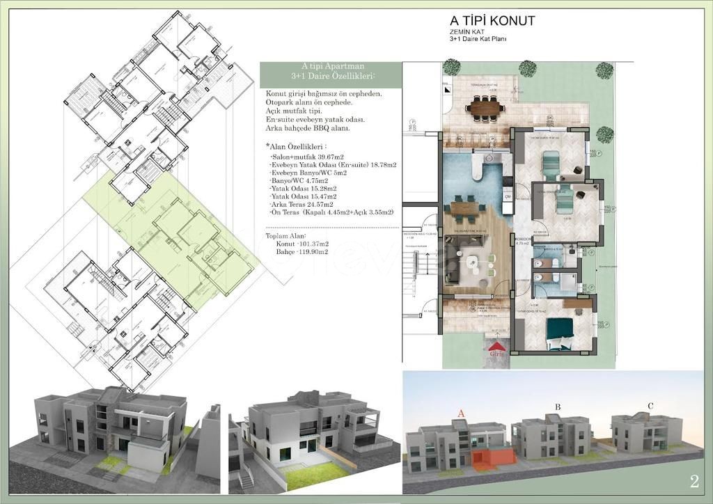 GONYELI 2+1 BAHCELI ERDGESCHOSS 2+1 PENTHOUSE 3+1 ERDGESCHOSS UND 2+1 DUPLEX-WOHNUNG