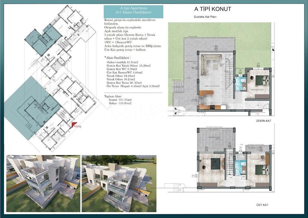 GONYELI 2+1 BAHCELI ERDGESCHOSS 2+1 PENTHOUSE 3+1 ERDGESCHOSS UND 2+1 DUPLEX-WOHNUNG