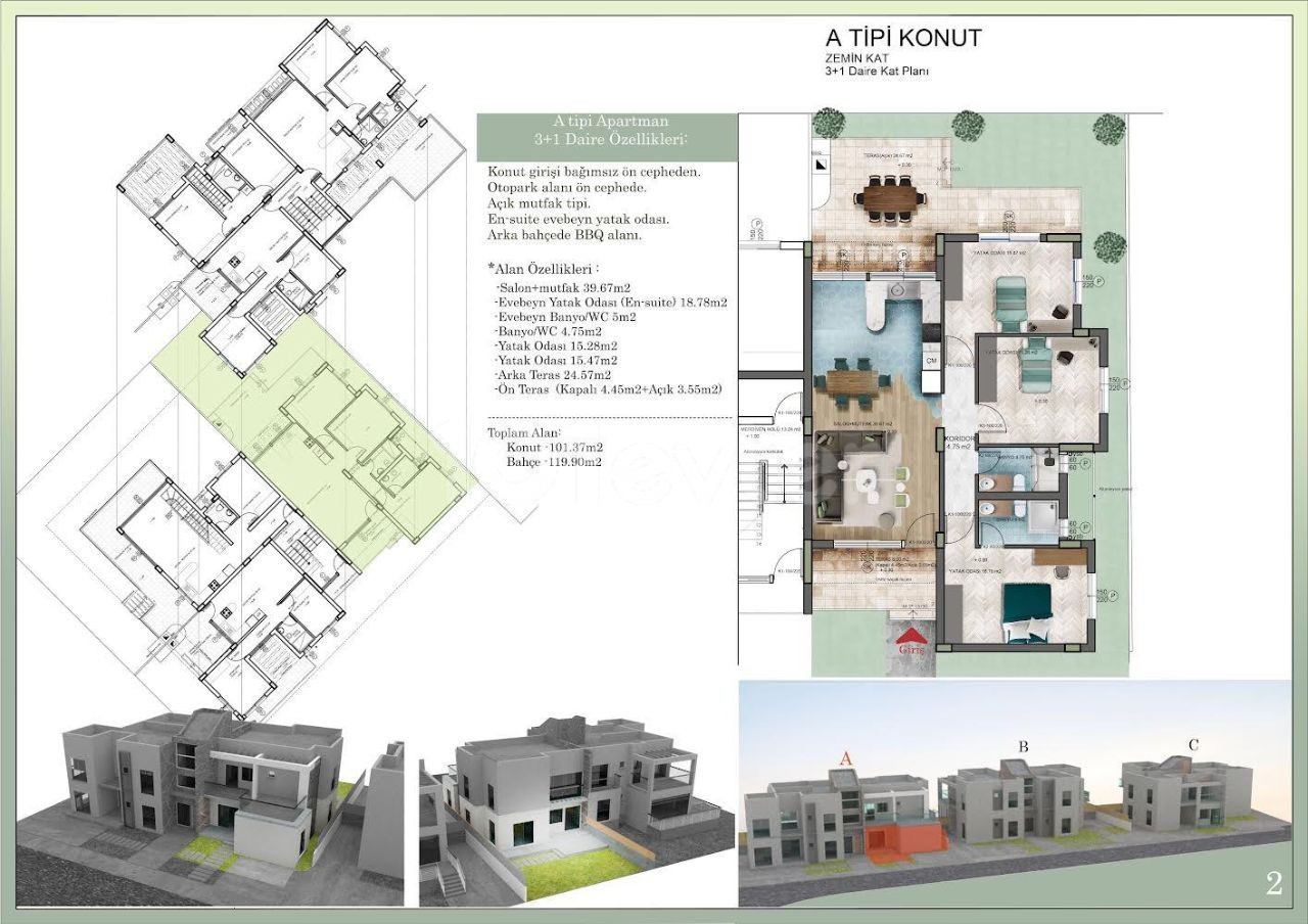 GONYELI 2+1 BAHCELI GROUND FLOOR 2+1 PENTHOUSE 3+1 GROUND FLOOR AND 2+1 DUPLEX FLAT