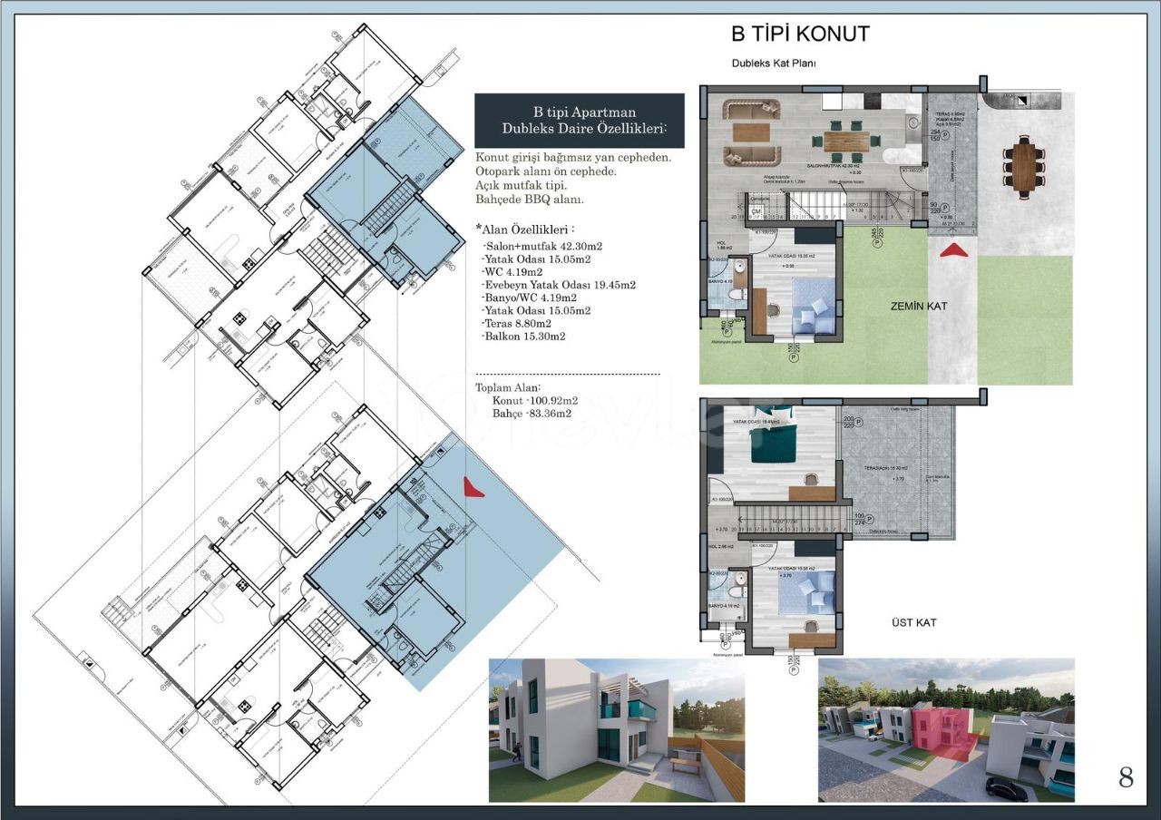 GONYELI 2+1 BAHCELI ERDGESCHOSS 2+1 PENTHOUSE 3+1 ERDGESCHOSS UND 2+1 DUPLEX-WOHNUNG