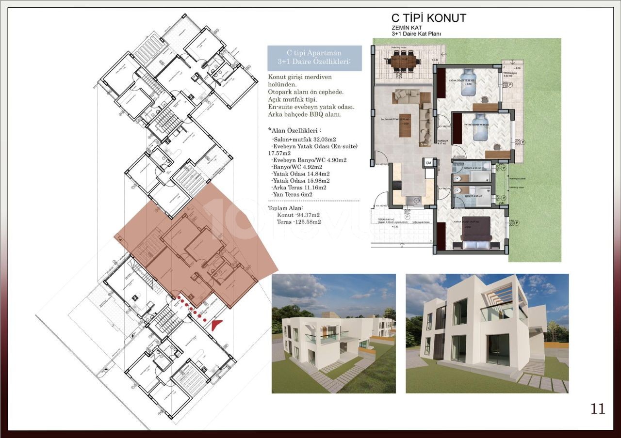 GONYELI 2+1 BAHCELI ERDGESCHOSS 2+1 PENTHOUSE 3+1 ERDGESCHOSS UND 2+1 DUPLEX-WOHNUNG