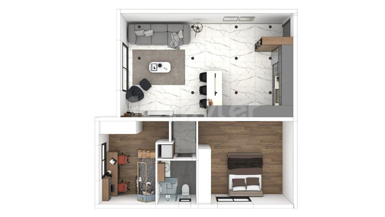 3+1 Flat for Sale in Guzelyurt