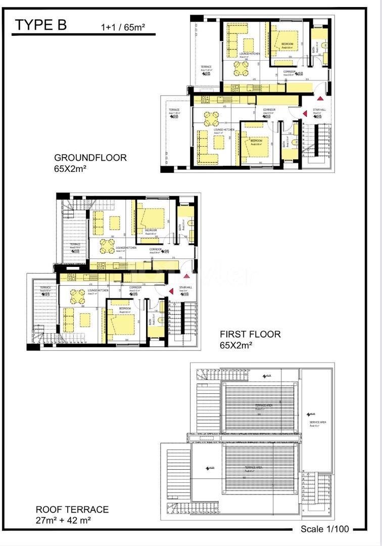 1+1 apartment for sale in Bahceli area 300 meters from sea with 7 years interest free payment plan