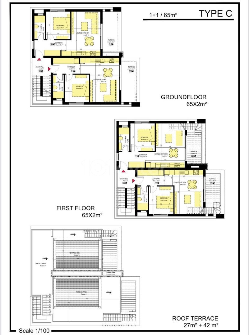 1+1 apartment for sale in Bahceli area 300 meters from sea with 7 years interest free payment plan