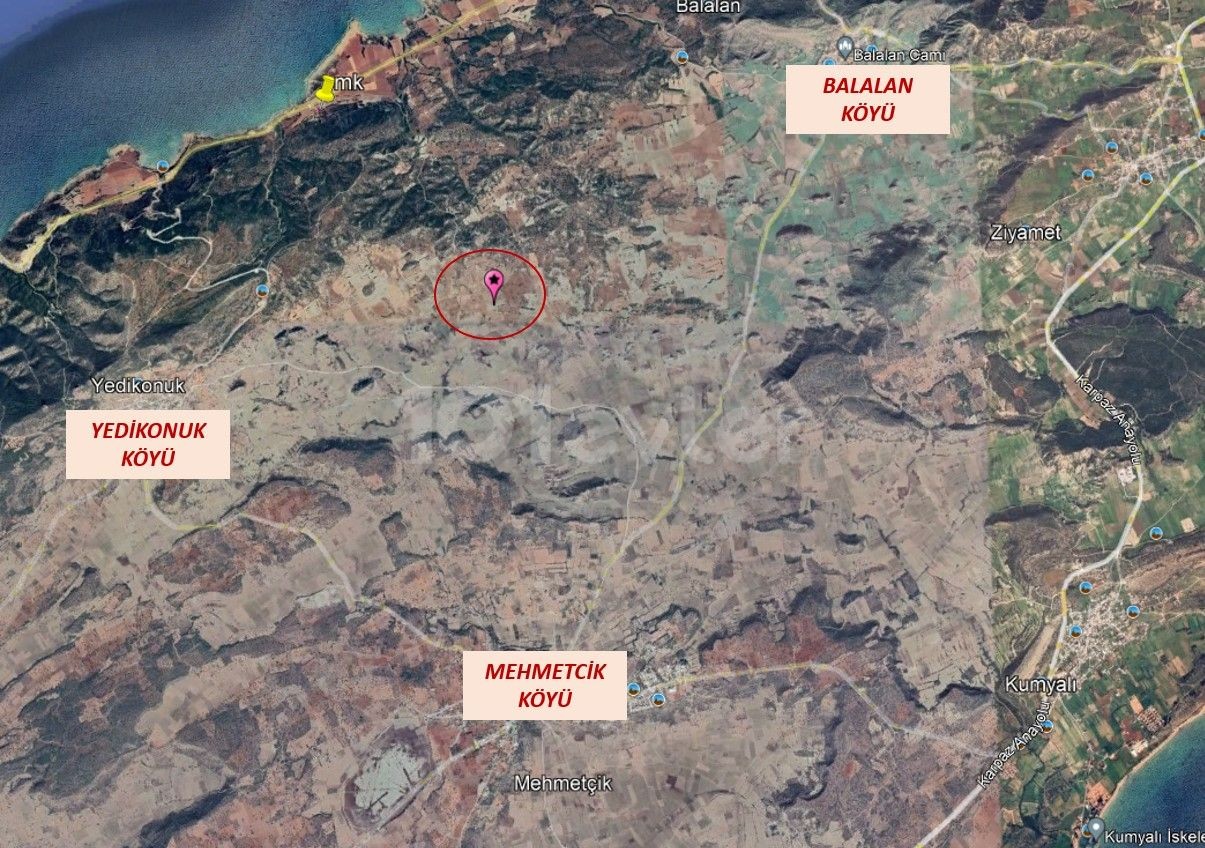 9 Hektar, 3 Häuser zu verkaufen in Yedikonuk Dorf (Iskele, TRNC)