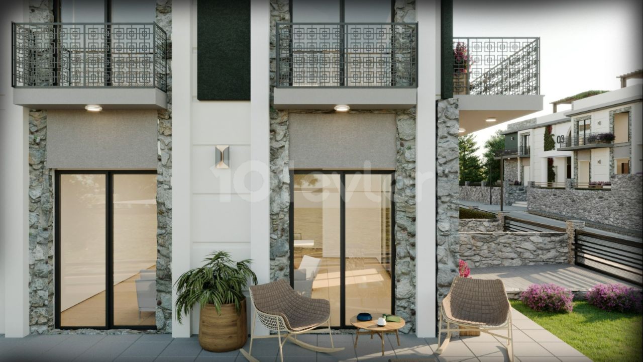 Girne Çatalköy Villa-Stil 3+1 Wohnung mit Garten in einem Komplex mit Pool